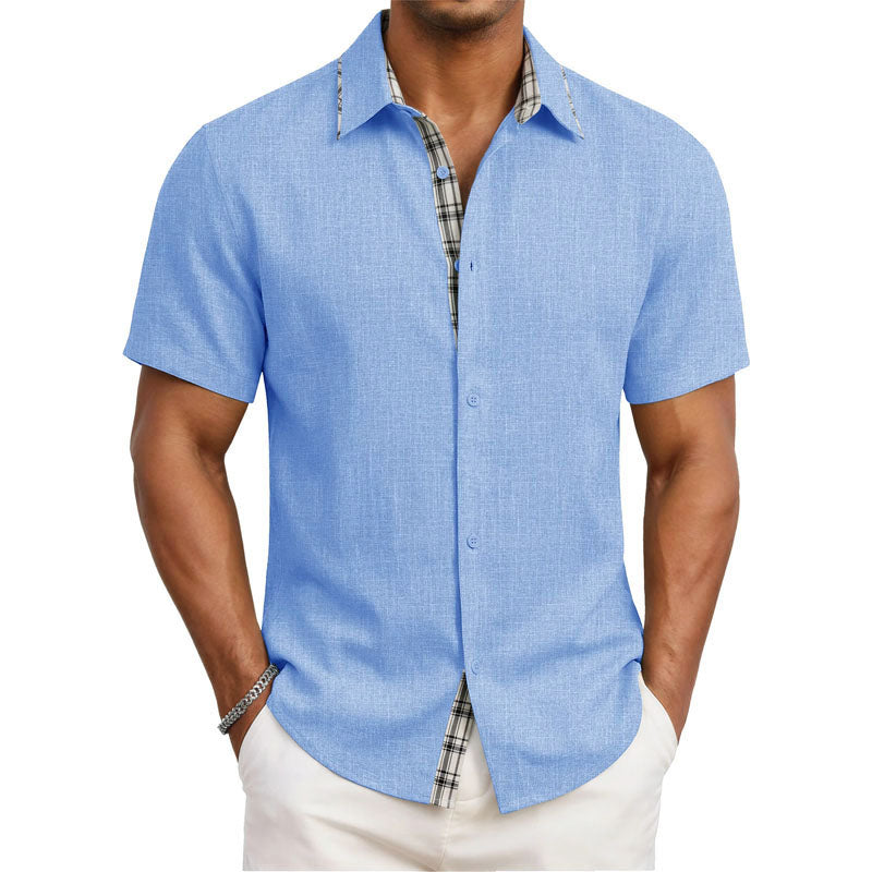 Oliver - Men's Contrast Plaid Trim Button-Down Shirt