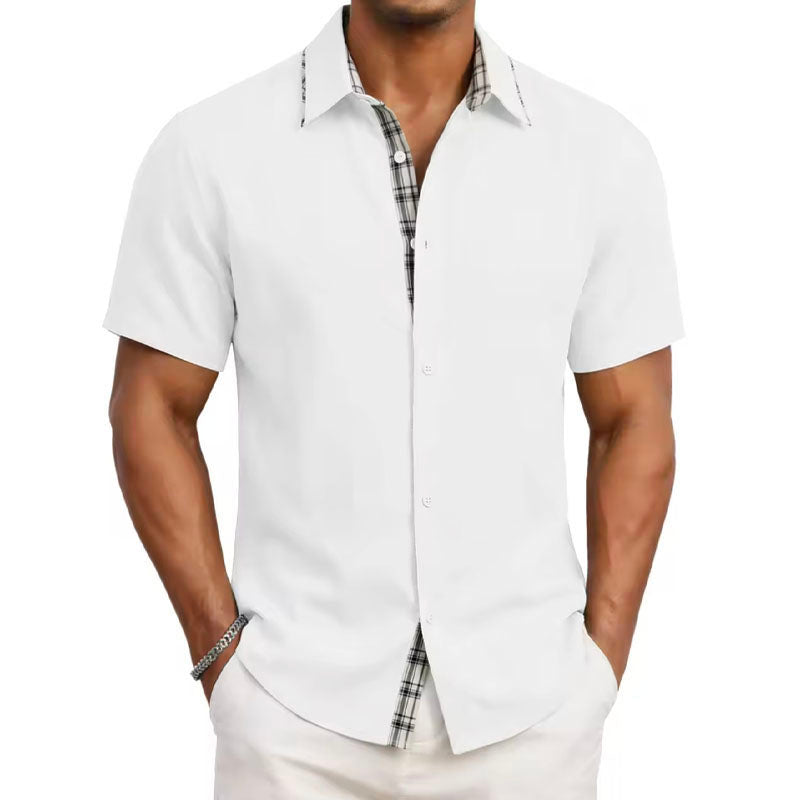 Oliver - Men's Contrast Plaid Trim Button-Down Shirt