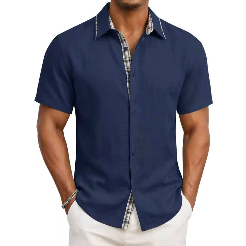Oliver - Men's Contrast Plaid Trim Button-Down Shirt
