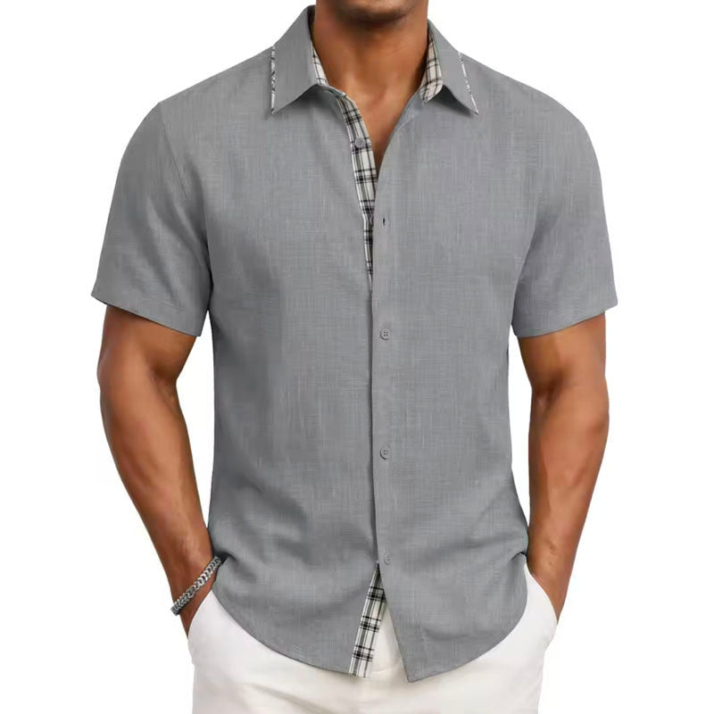 Oliver - Men's Contrast Plaid Trim Button-Down Shirt