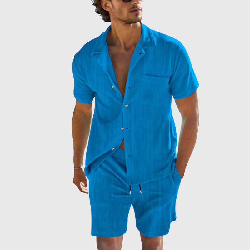 Oliver - Men's Casual Button Shirt & Drawstring Shorts Set