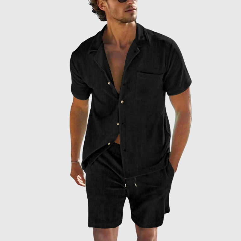 Oliver - Men's Casual Button Shirt & Drawstring Shorts Set