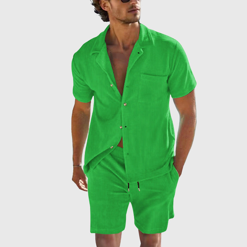Oliver - Men's Casual Button Shirt & Drawstring Shorts Set