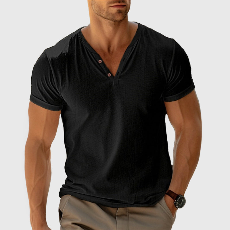 Paul - Men's Textured V-Neck Henley T-Shirt