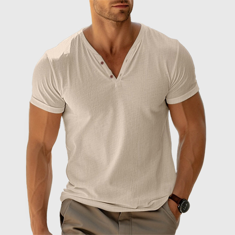 Paul - Men's Textured V-Neck Henley T-Shirt