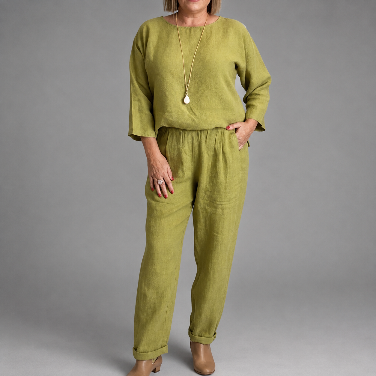 Pauline - Women's Round Neck 3/4 Sleeve Matching Set