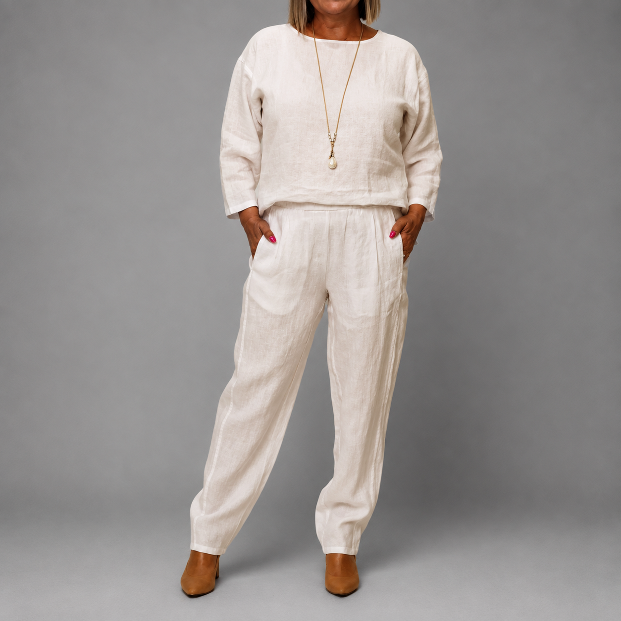 Pauline - Women's Round Neck 3/4 Sleeve Matching Set