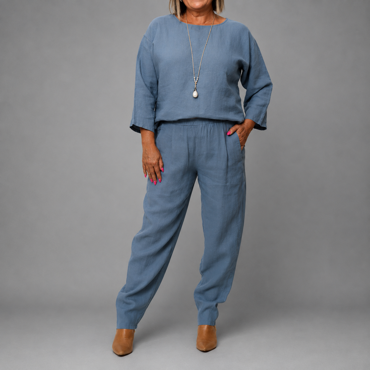 Pauline - Women's Round Neck 3/4 Sleeve Matching Set
