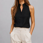 Rachel - Women's Mandarin Collar Sleeveless Blouse