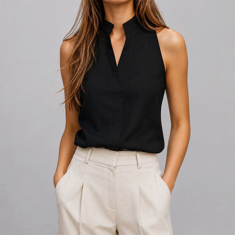Rachel - Women's Mandarin Collar Sleeveless Blouse