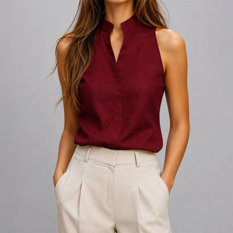 Rachel - Women's Mandarin Collar Sleeveless Blouse