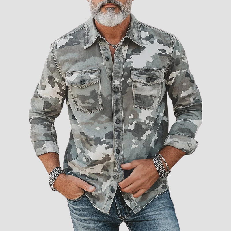 Ramon - Men's Camouflage Print Button-Down Shirt