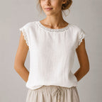 Reign - Women's Crochet Trim Textured Cap Sleeve Blouse