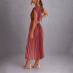 Ryleigh - Women's Deep V-Neck Pleated Midi Dress