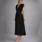 Ryleigh - Women's Deep V-Neck Pleated Midi Dress