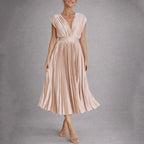Ryleigh - Women's Deep V-Neck Pleated Midi Dress