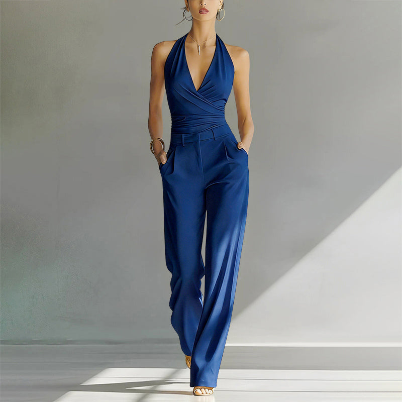 Samantha - Women's Halter Wrap Wide-Leg Jumpsuit