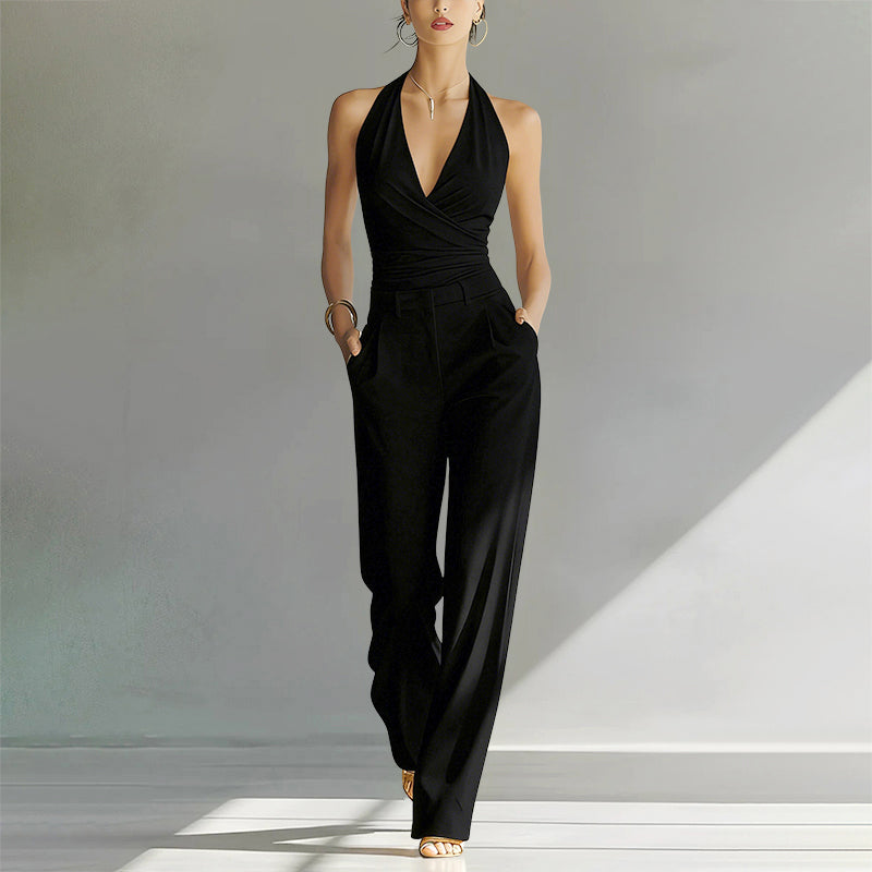 Samantha - Women's Halter Wrap Wide-Leg Jumpsuit