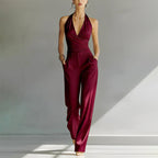Samantha - Women's Halter Wrap Wide-Leg Jumpsuit