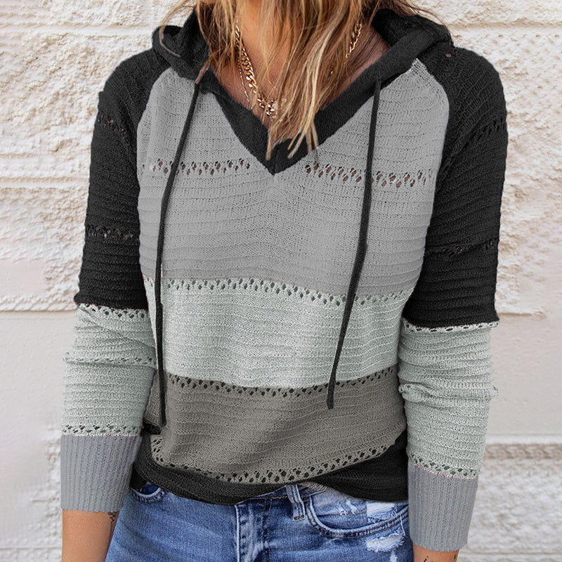 Serene - Women's Color Block Hooded Knit Sweater