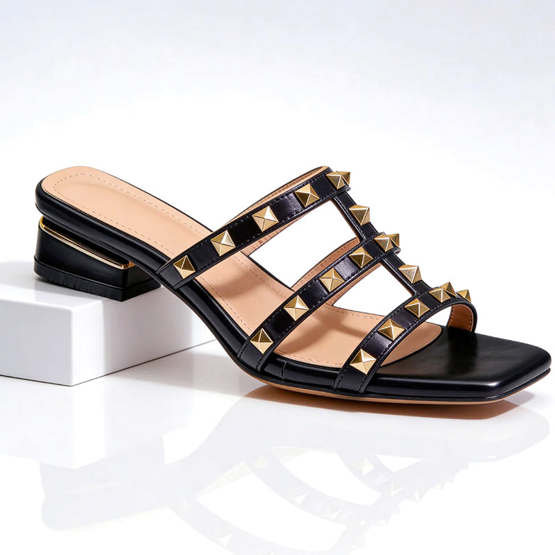 Sophia - Women's Low Block Heel Studded Sandals