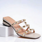 Sophia - Women's Low Block Heel Studded Sandals