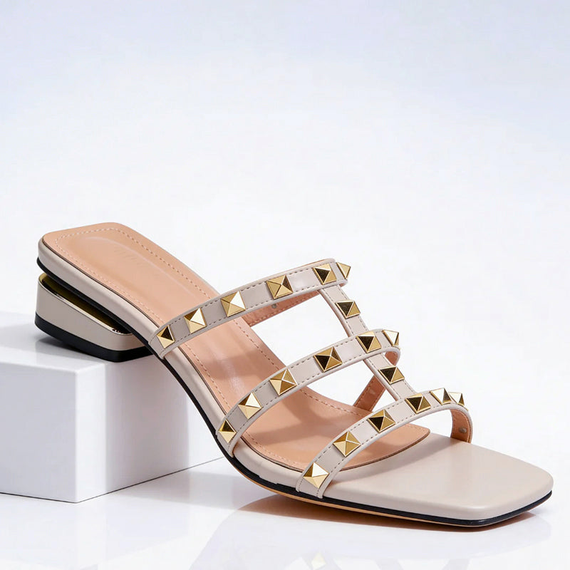 Sophia - Women's Low Block Heel Studded Sandals