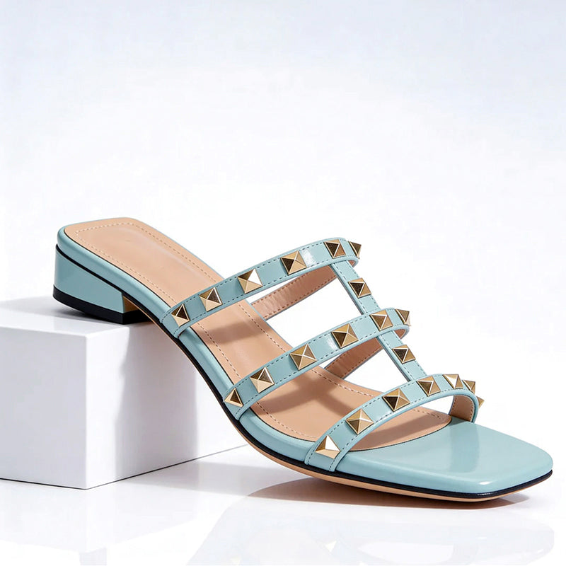Sophia - Women's Low Block Heel Studded Sandals