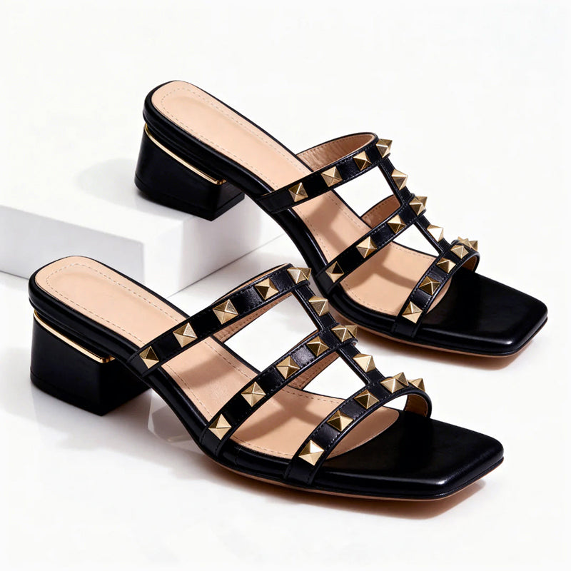 Sophia - Women's Low Block Heel Studded Sandals