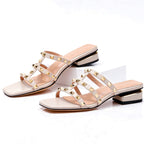 Sophia - Women's Low Block Heel Studded Sandals