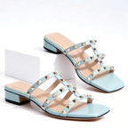 Sophia - Women's Low Block Heel Studded Sandals