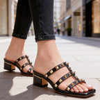 Sophia - Women's Low Block Heel Studded Sandals