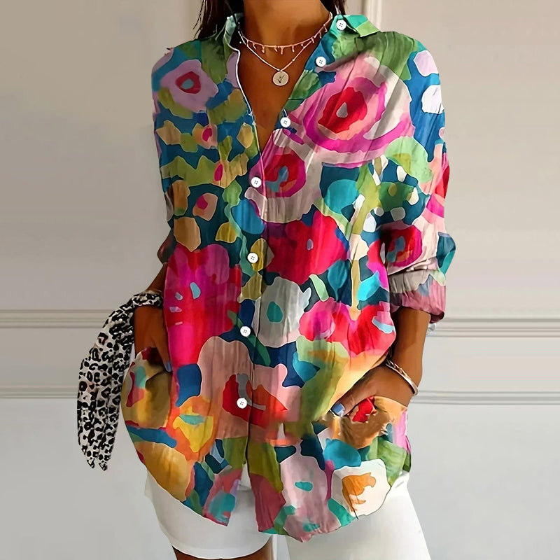 Valentina - Women's Floral Print V-Neck Short Sleeve Blouse 2
