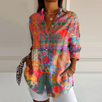 Valentina - Women's Floral Print V-Neck Short Sleeve Blouse 3