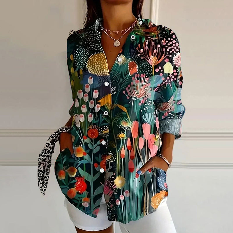 Valentina - Women's Floral Print V-Neck Short Sleeve Blouse 4