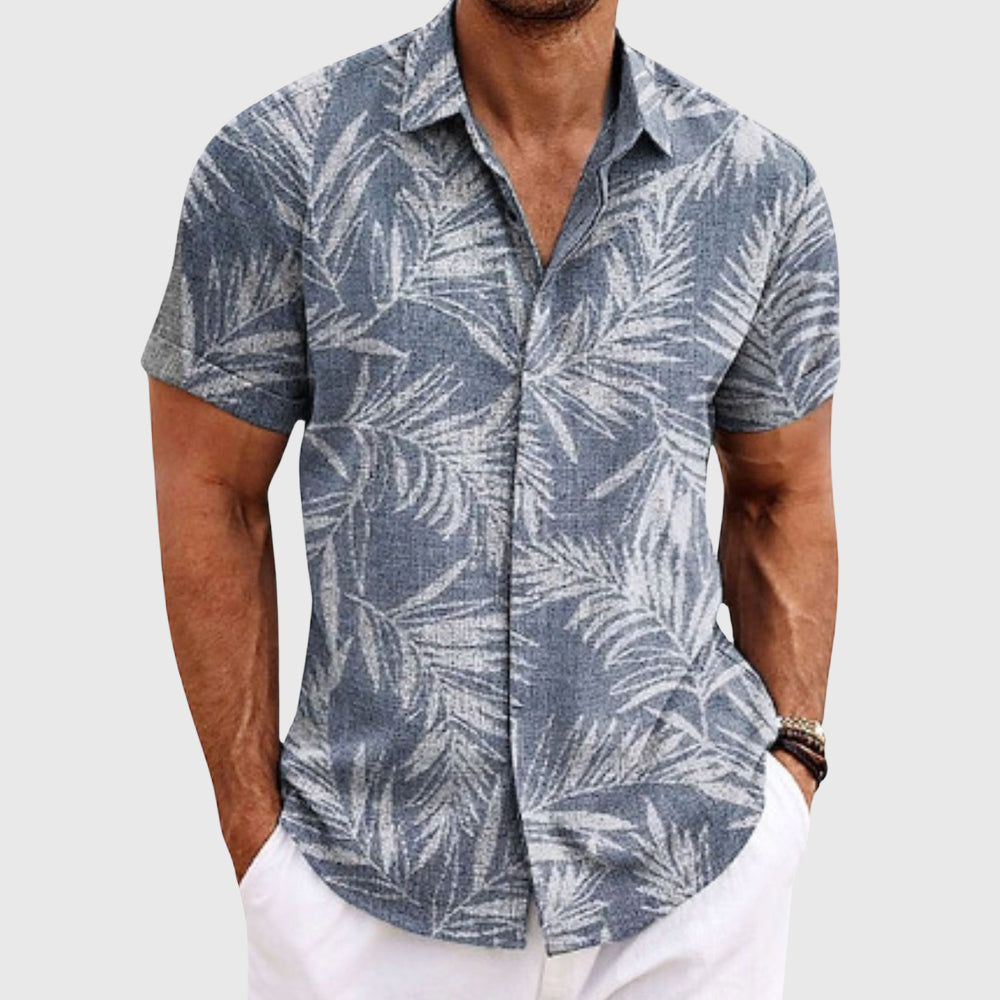 Travis - Men's Tropical Leaf Print Button-Down Shirt