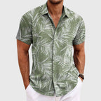 Travis - Men's Tropical Leaf Print Button-Down Shirt
