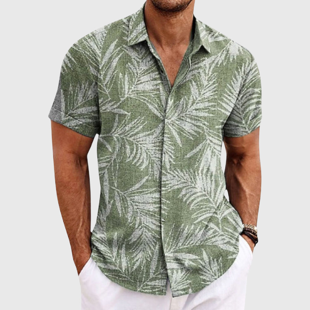 Travis - Men's Tropical Leaf Print Button-Down Shirt