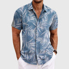 Travis - Men's Tropical Leaf Print Button-Down Shirt