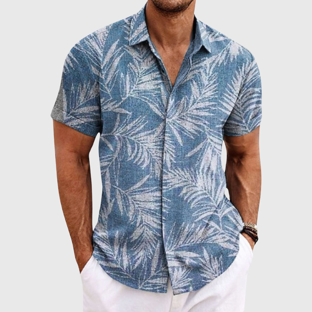 Travis - Men's Tropical Leaf Print Button-Down Shirt