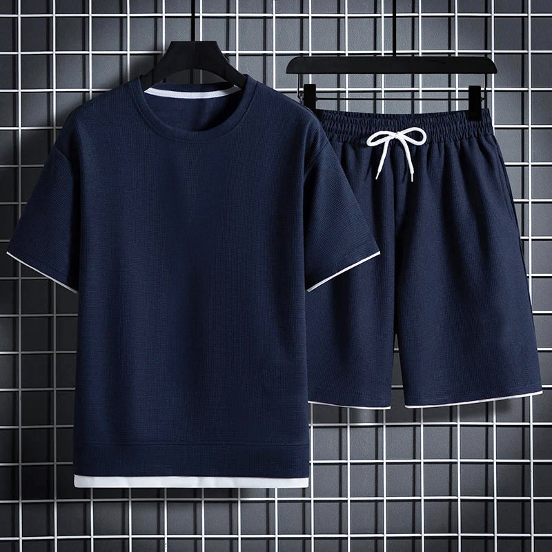 Tristan - Men's Textured T-Shirt and Drawstring Shorts Set