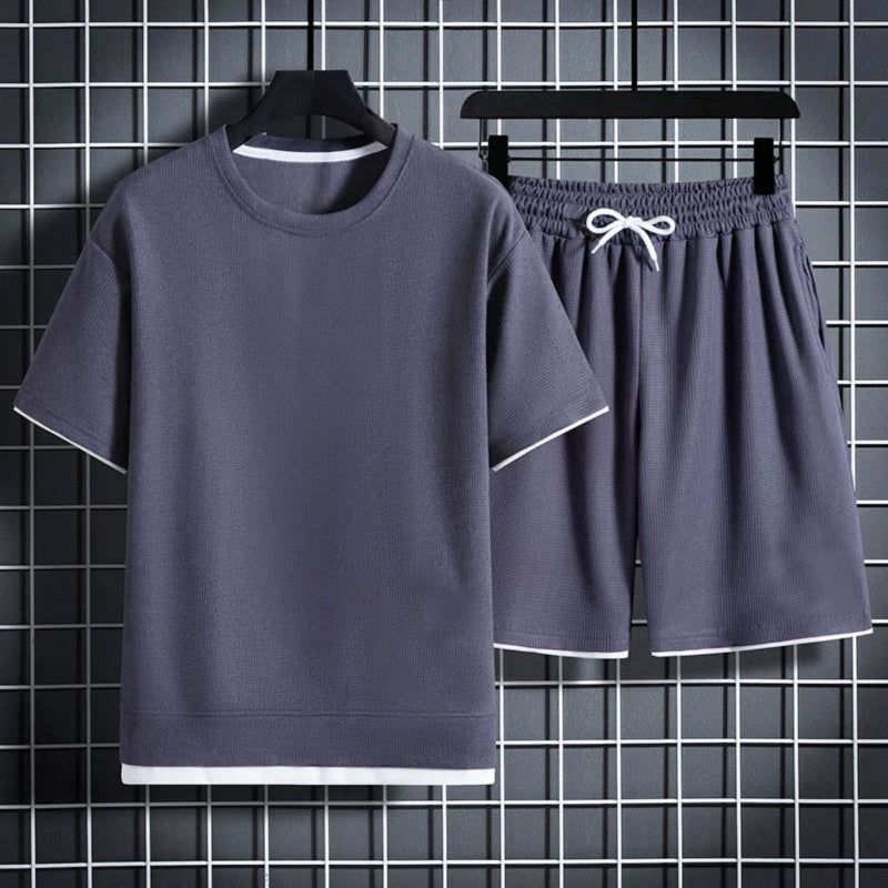 Tristan - Men's Textured T-Shirt and Drawstring Shorts Set