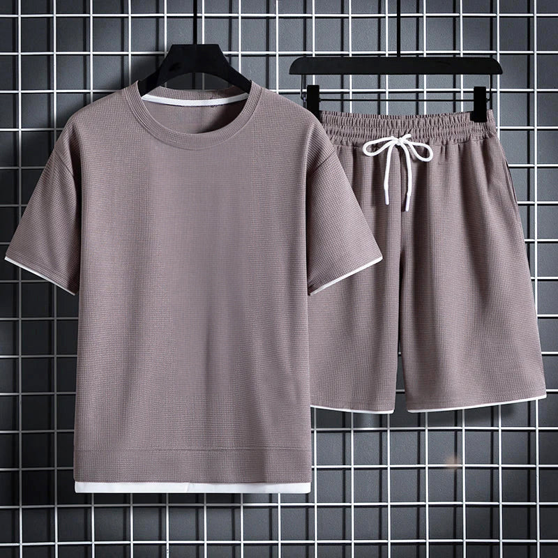 Tristan - Men's Textured T-Shirt and Drawstring Shorts Set