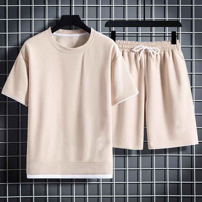 Tristan - Men's Textured T-Shirt and Drawstring Shorts Set