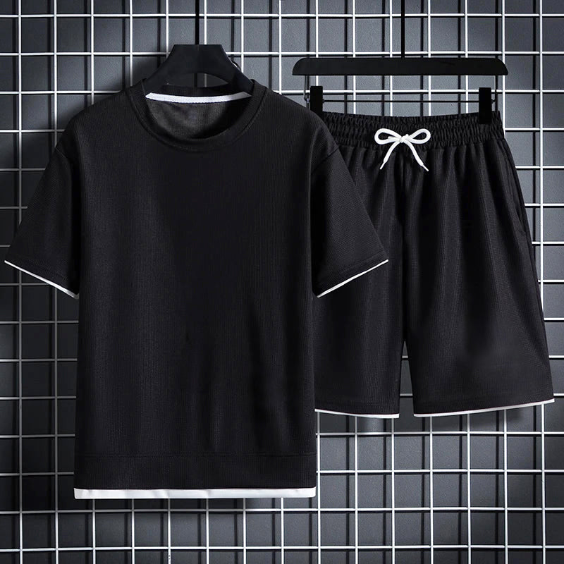 Tristan - Men's Textured T-Shirt and Drawstring Shorts Set