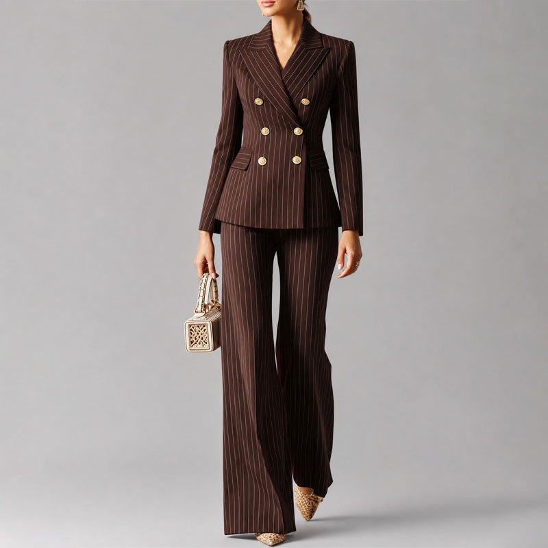 Vera - Women's Pinstripe Double-Breasted Pantsuit Set