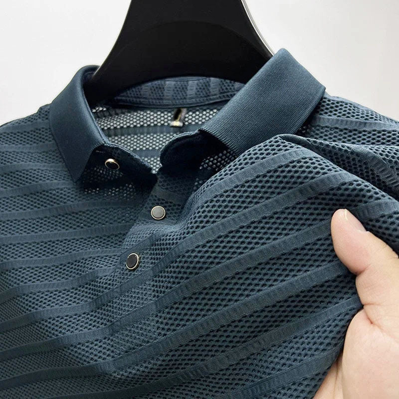 Walker - Men's Striped Pattern Knit Polo Shirt