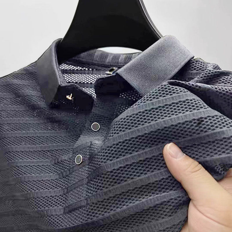 Walker - Men's Striped Pattern Knit Polo Shirt