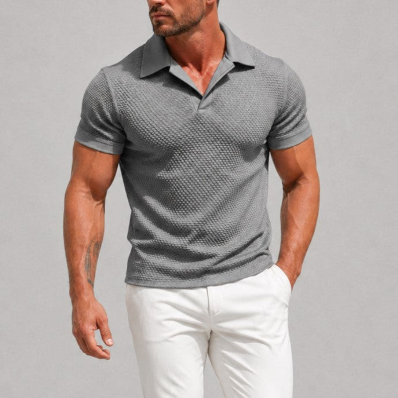 Wayne - Men's Knit Textured Short Sleeve Polo Shirt
