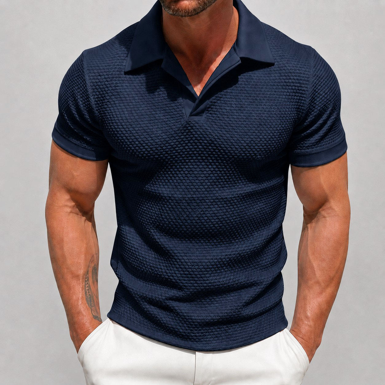 Wayne - Men's Knit Textured Short Sleeve Polo Shirt